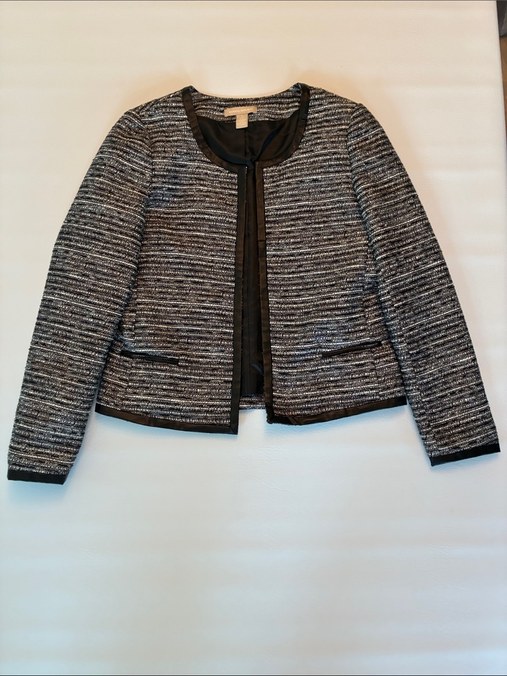 Banana Republic Black and White Tweed Collarless Jacket